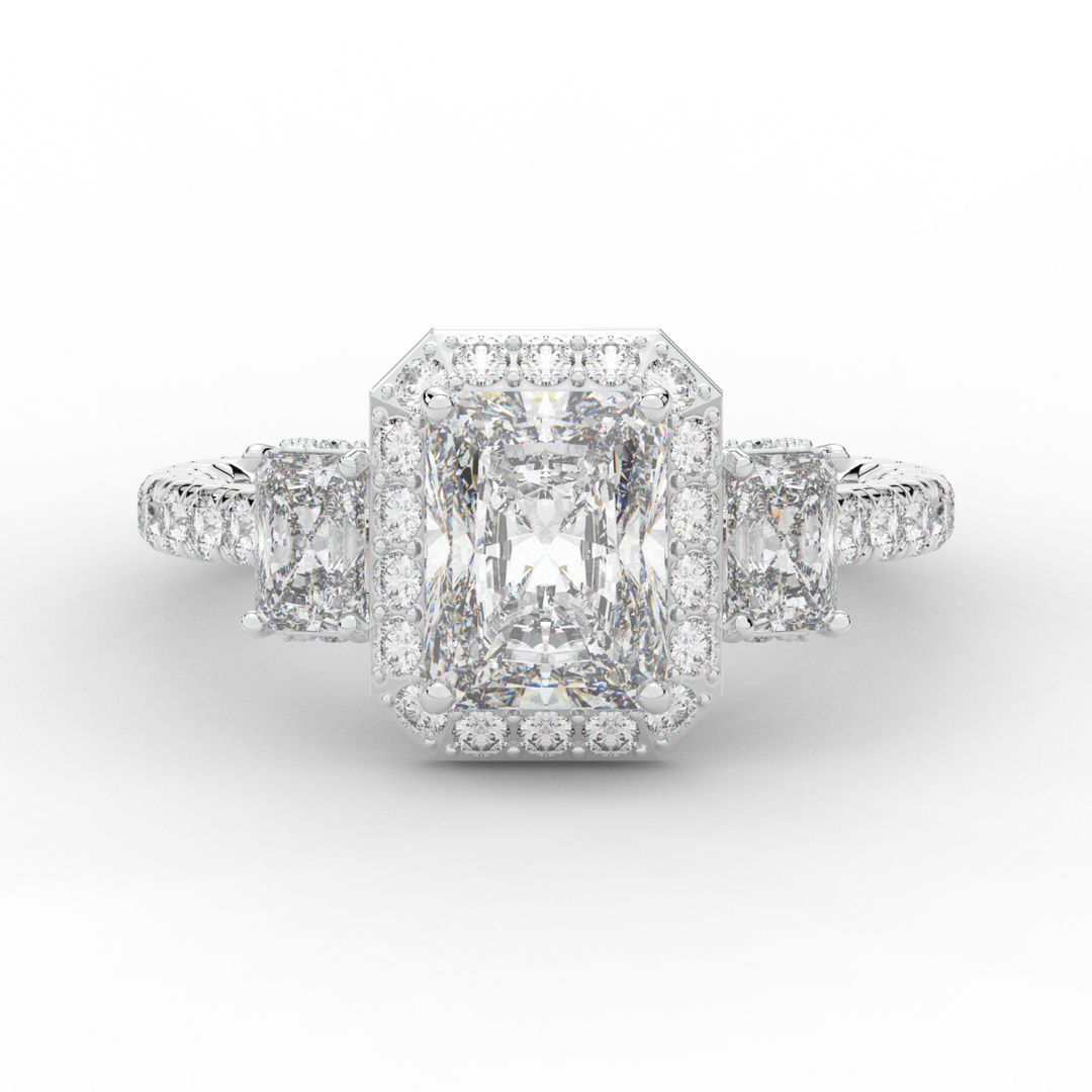 3.20CT.TW RADIANT LAB DIAMOND 3 STONE ENGAGEMENT RING