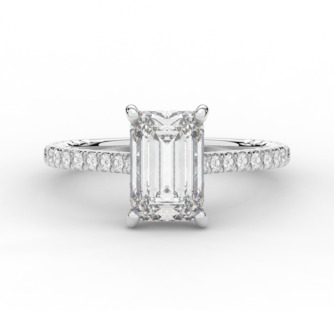 3.50CT.TW EMERALD CUT LAB DIAMOND UNDERHALO SOLITAIRE ENGAGEMENT RING