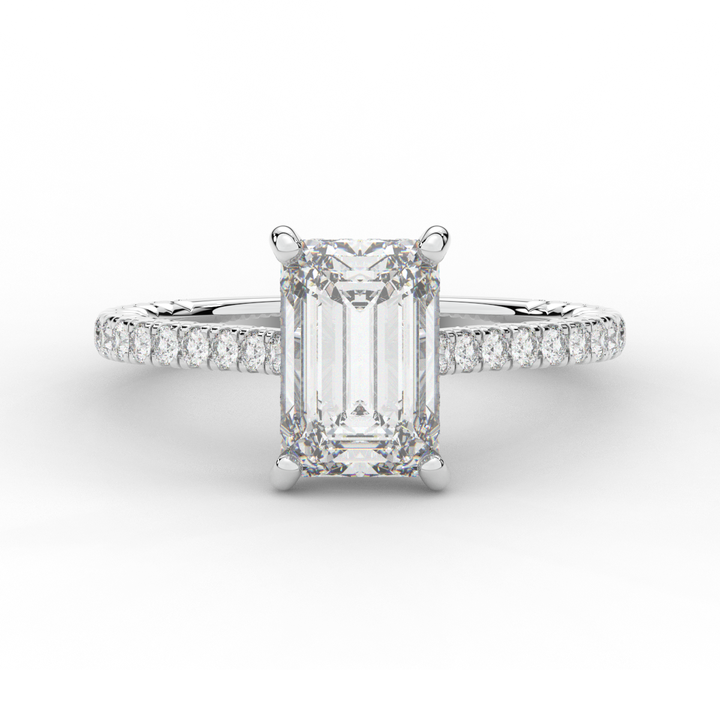 3.50CT.TW EMERALD CUT LAB DIAMOND UNDERHALO SOLITAIRE ENGAGEMENT RING