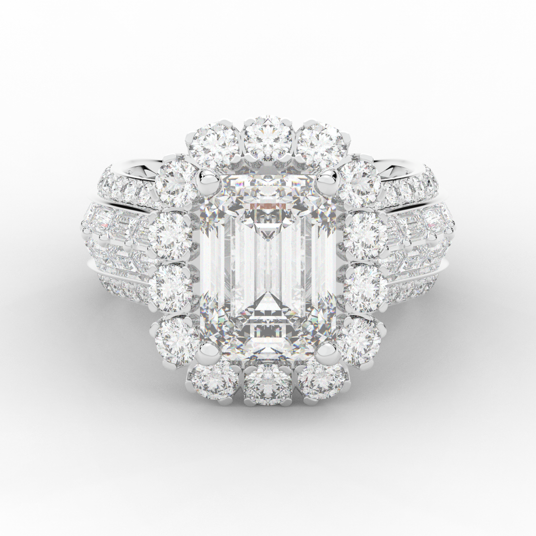 8.00CT.TW EMERALD CUT LAB DIAMOND HALO ENGAGEMENT RING