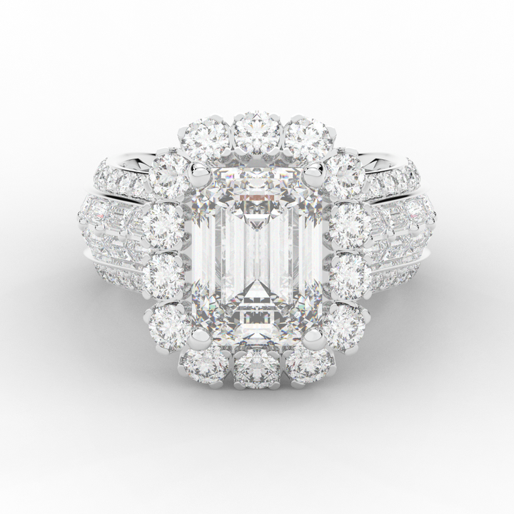 8.00CT.TW EMERALD CUT LAB DIAMOND HALO ENGAGEMENT RING