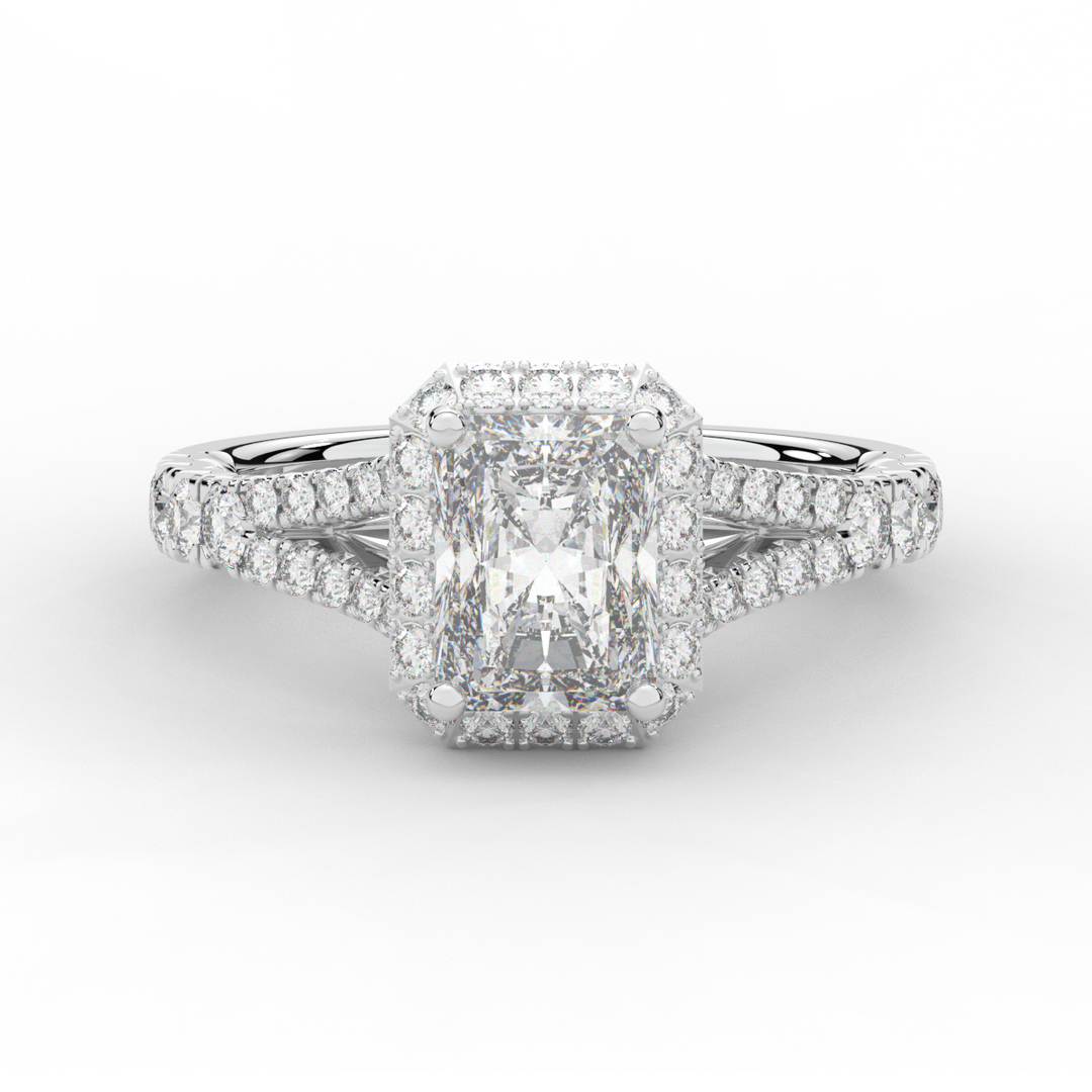 2.60CT.TW RADIANT LAB DIAMOND SPLIT SHANK HALO ENGAGEMENT RING