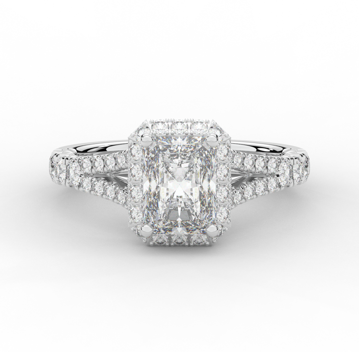 2.60CT.TW RADIANT LAB DIAMOND SPLIT SHANK HALO ENGAGEMENT RING