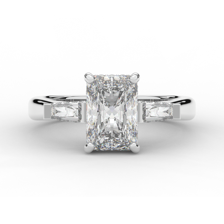 3.45CT.TW RADIANT LAB DIAMOND 3 STONE ENGAGEMENT RING