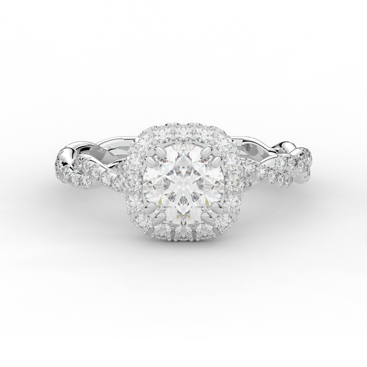 1.55CT.TW ROUND LAB DIAMOND HALO TWIST ENGAGEMENT RING