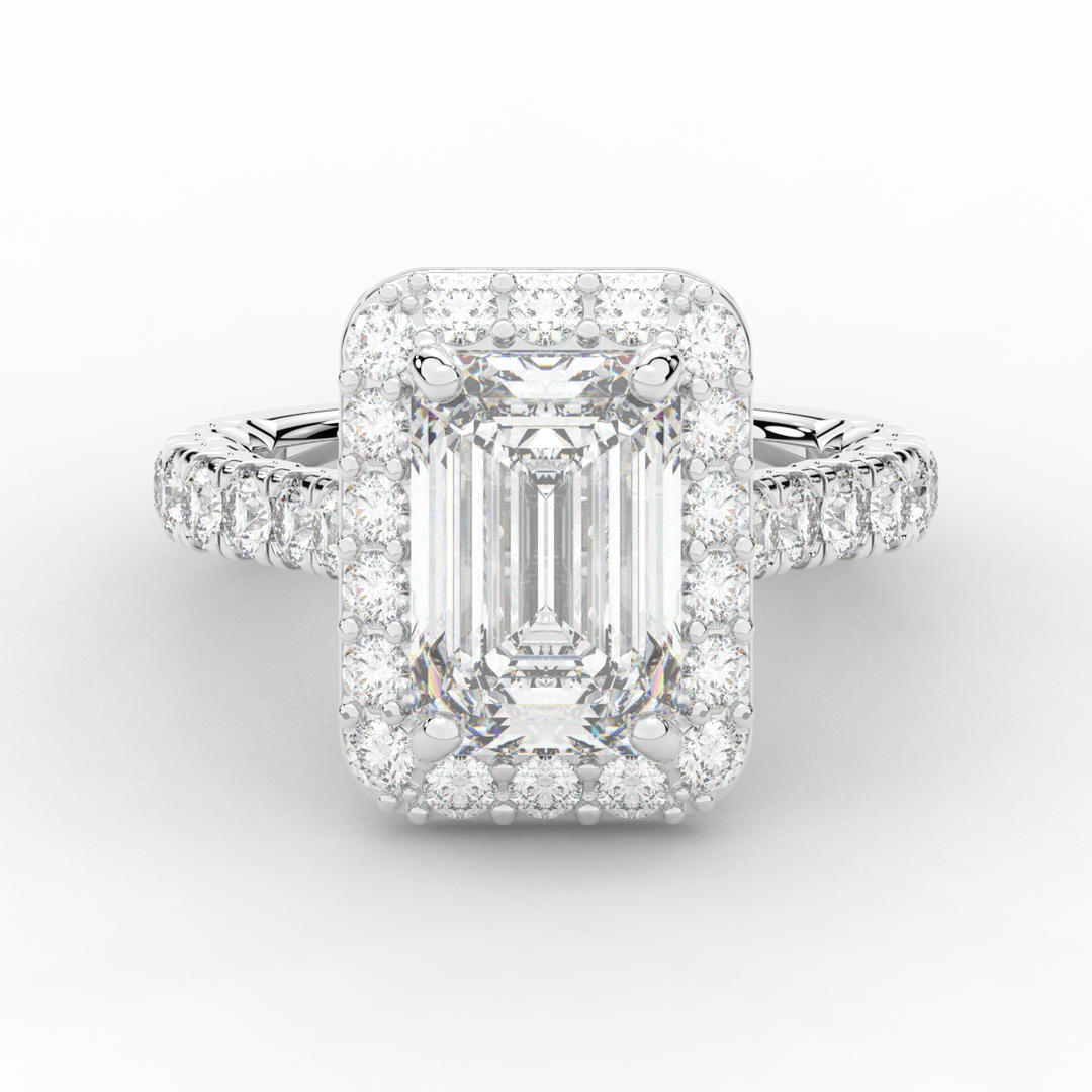 4.50CT.TW EMERALD CUT LAB DIAMOND HALO ENGAGEMENT RING