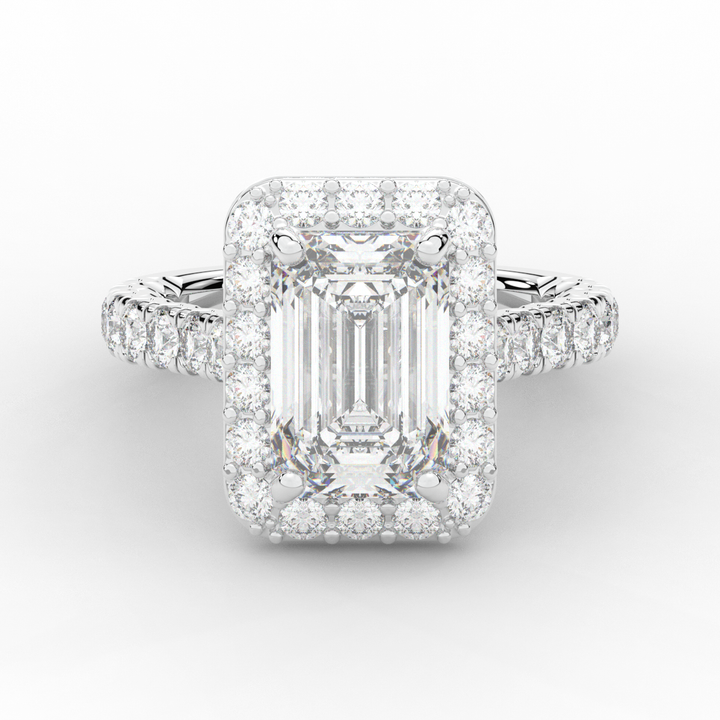 4.50CT.TW EMERALD CUT LAB DIAMOND HALO ENGAGEMENT RING