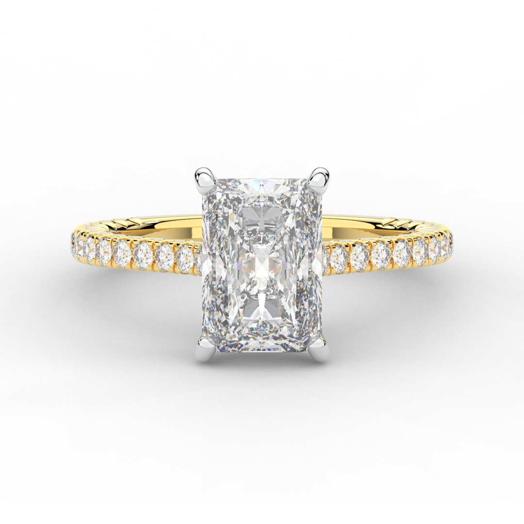 3.50CT.TW RADIANT LAB DIAMOND UNDERHALO SOLITAIRE TWO TONE ENGAGEMENT RING