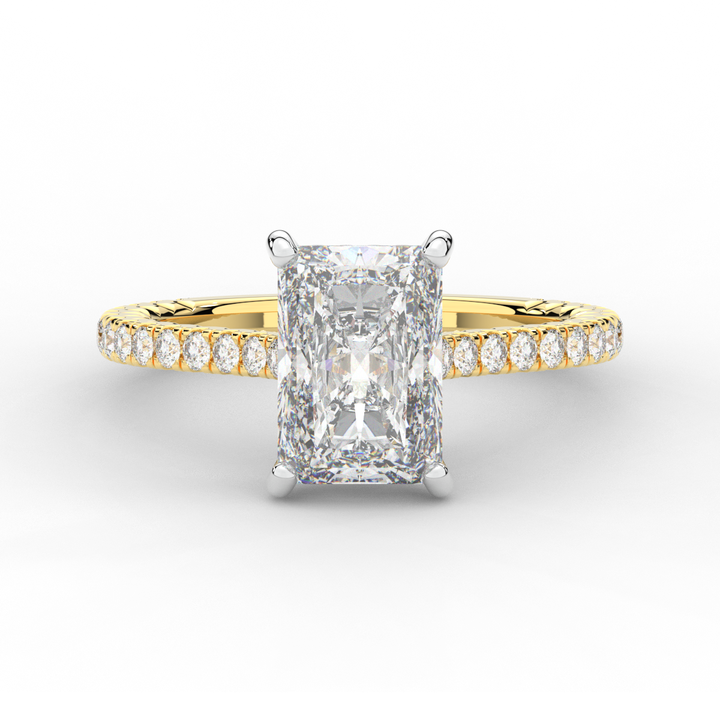 3.50CT.TW RADIANT LAB DIAMOND UNDERHALO SOLITAIRE TWO TONE ENGAGEMENT RING