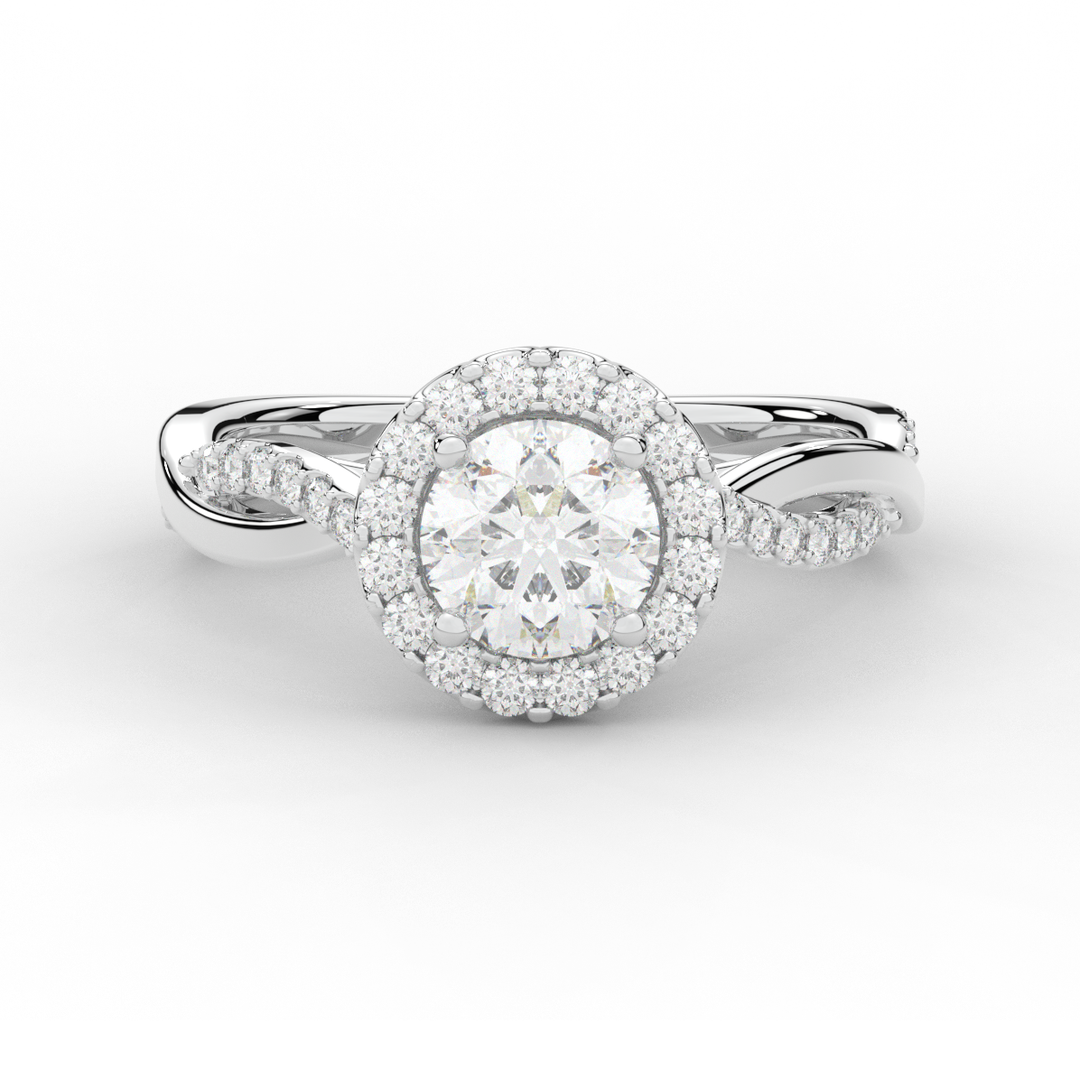 1.35CT.TW ROUND LAB DIAMOND HALO TWIST BAND ENGAGEMENT RING