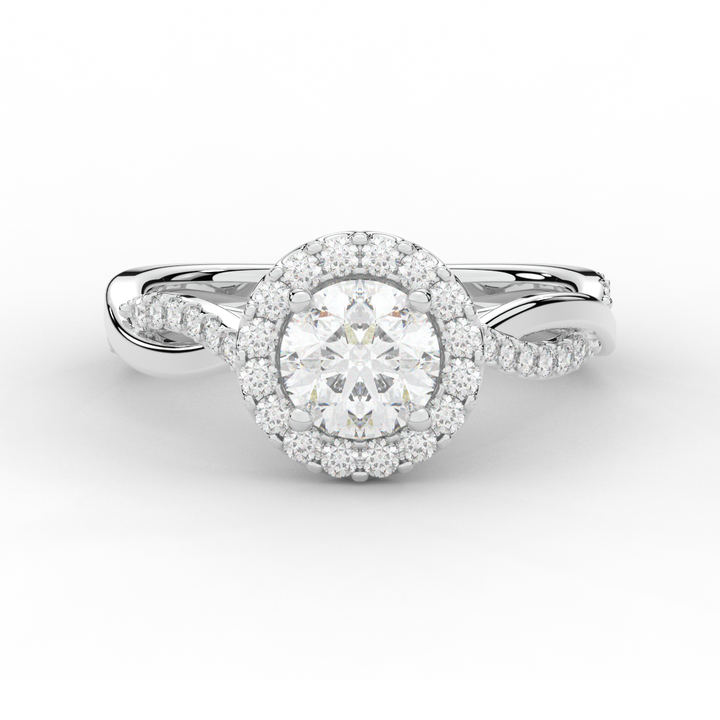 1.35CT.TW ROUND LAB DIAMOND HALO TWIST BAND ENGAGEMENT RING