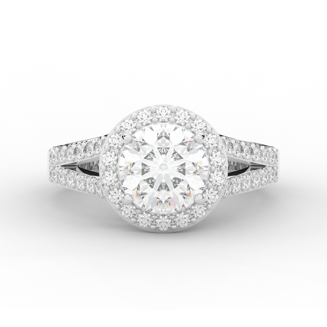 2.50CT.TW ROUND LAB DIAMOND SPLIT SHANK HALO ENGAGEMENT RING - Nazarelle