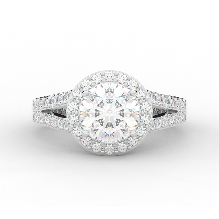 2.50CT.TW ROUND LAB DIAMOND SPLIT SHANK HALO ENGAGEMENT RING - Nazarelle