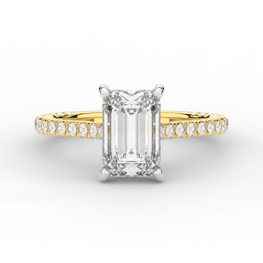 3.50CT.TW EMERALD CUT LAB DIAMOND UNDERHALO SOLITAIRE TWO TONE ENGAGEMENT RING