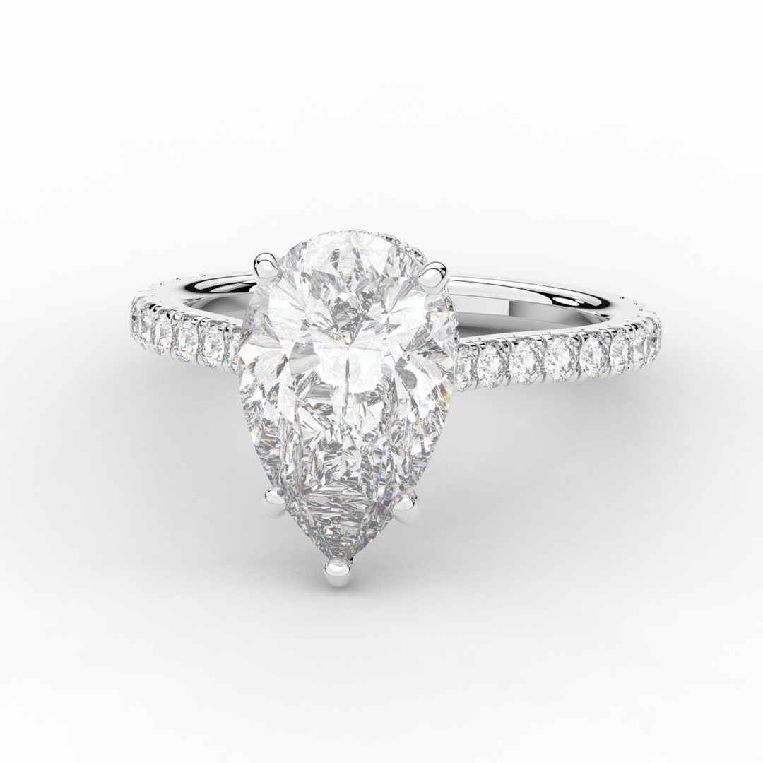 4.60CT.TW PEAR LAB DIAMOND UNDERHALO SOLITAIRE ENGAGEMENT RING