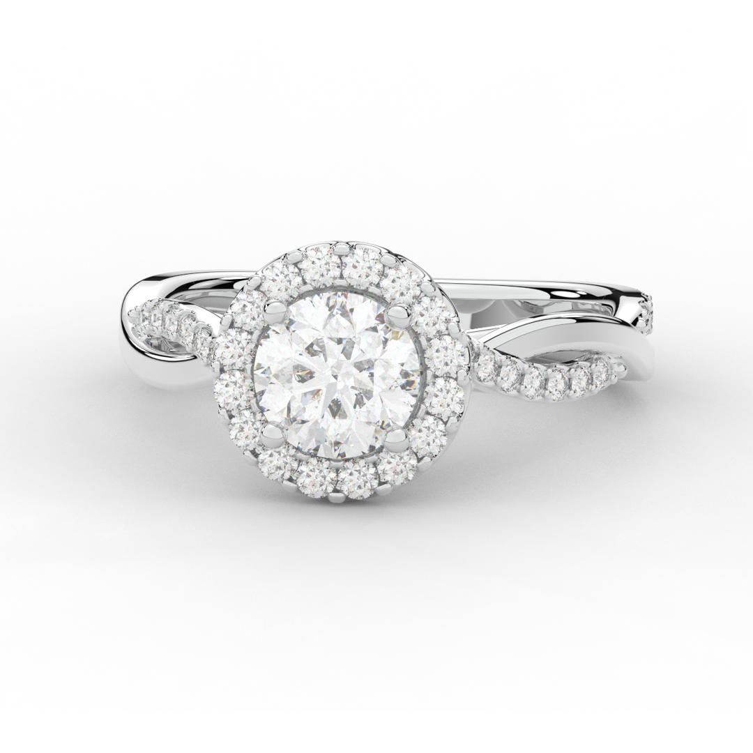 1.35CT.TW ROUND LAB DIAMOND HALO TWIST BAND ENGAGEMENT RING