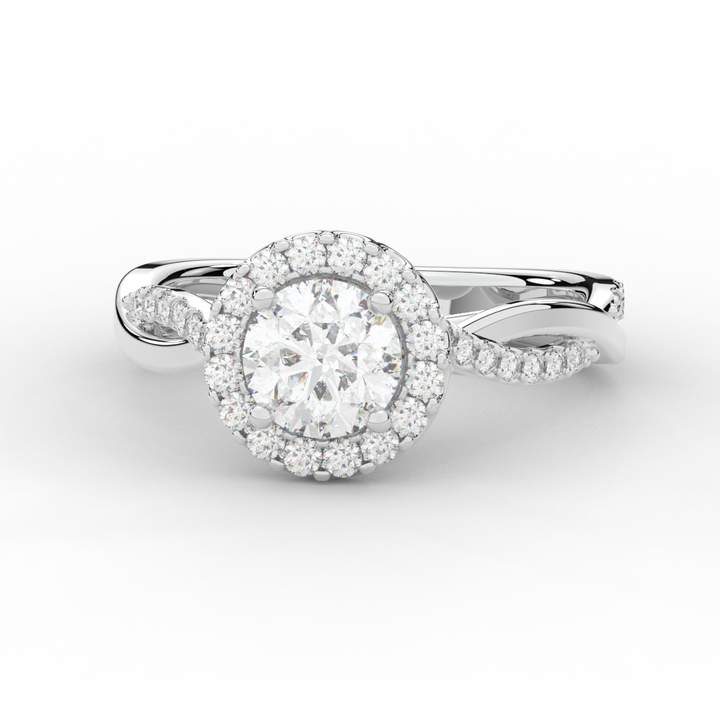 1.35CT.TW ROUND LAB DIAMOND HALO TWIST BAND ENGAGEMENT RING