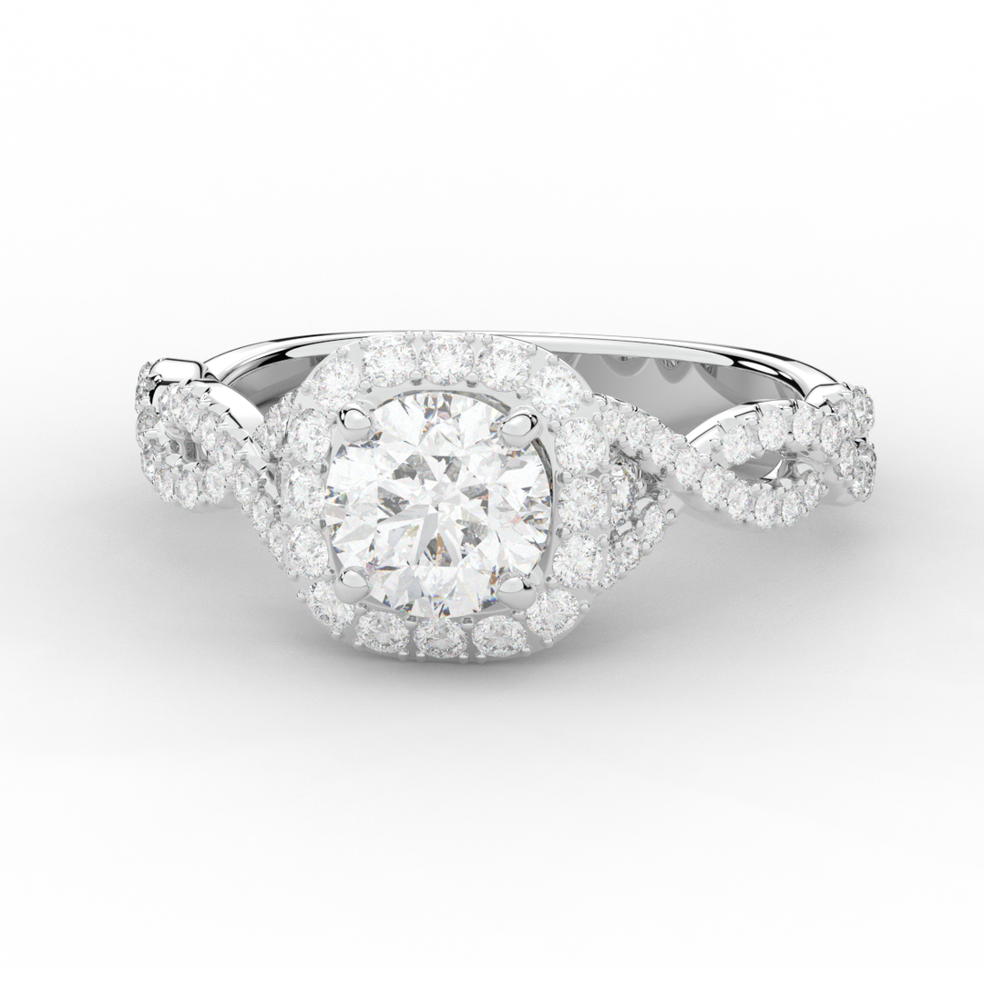 1.60CT.TW ROUND LAB DIAMOND HALO TWIST ENGAGEMENT RING