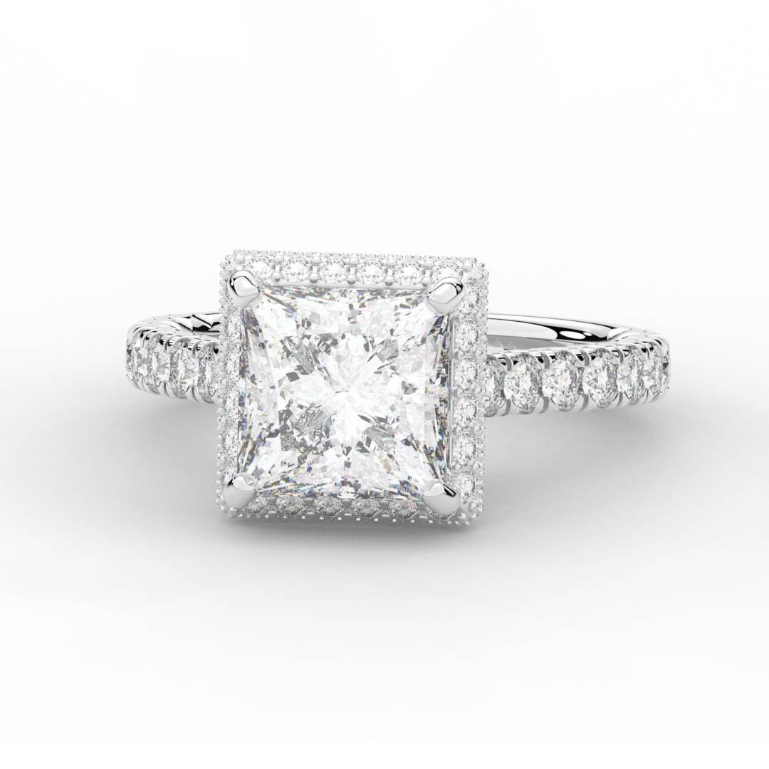 3.90CT.TW PRINCESS LAB DIAMOND HALO ENGAGEMENT RING