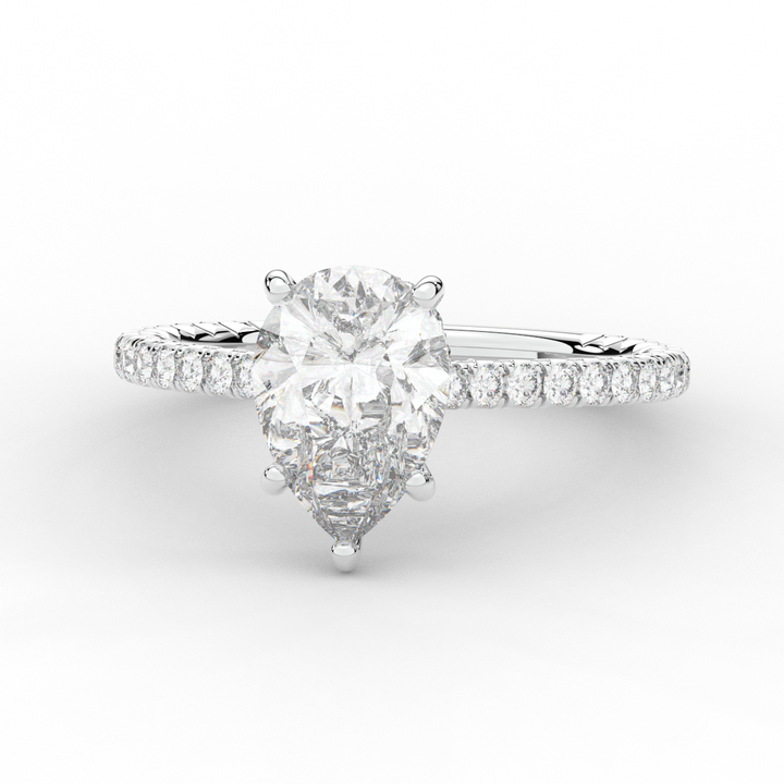 2.50CT.TW PEAR LAB DIAMOND UNDERHALO SOLITAIRE ENGAGEMENT RING