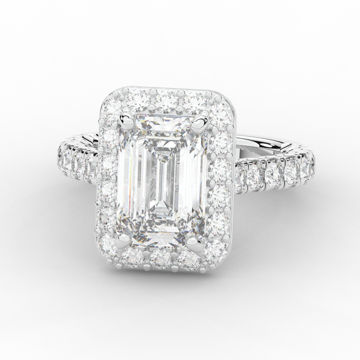 4.50CT.TW EMERALD CUT LAB DIAMOND HALO ENGAGEMENT RING