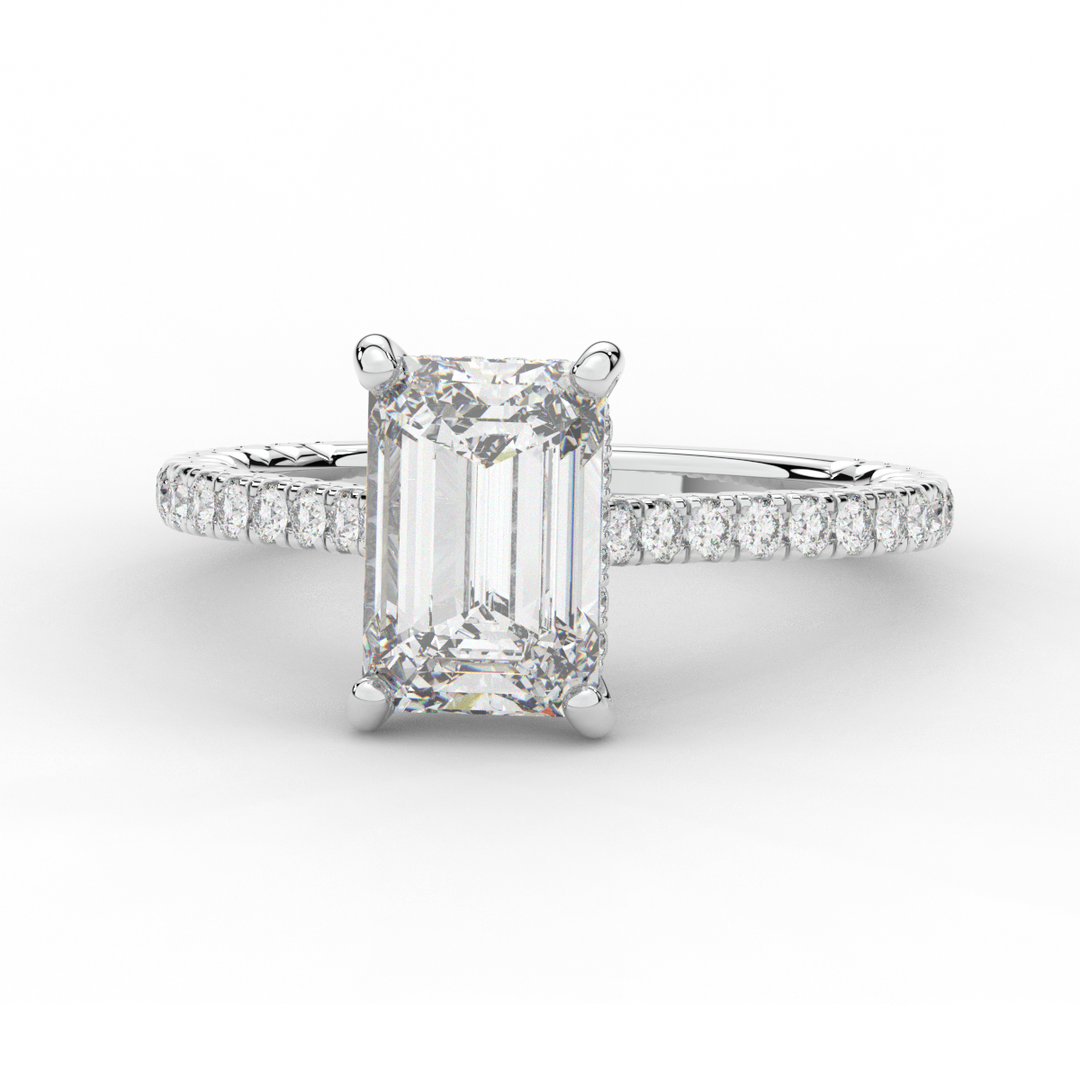 3.50CT.TW EMERALD CUT LAB DIAMOND UNDERHALO SOLITAIRE ENGAGEMENT RING