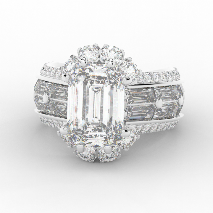 8.25CT.TW EMERALD CUT LAB DIAMOND HALO ENGAGEMENT RING