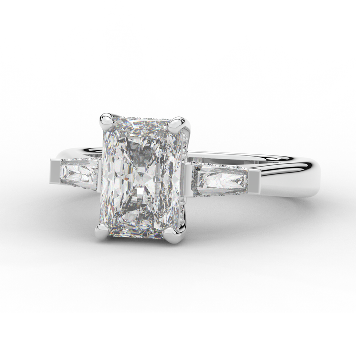 3.45CT.TW RADIANT LAB DIAMOND 3 STONE ENGAGEMENT RING