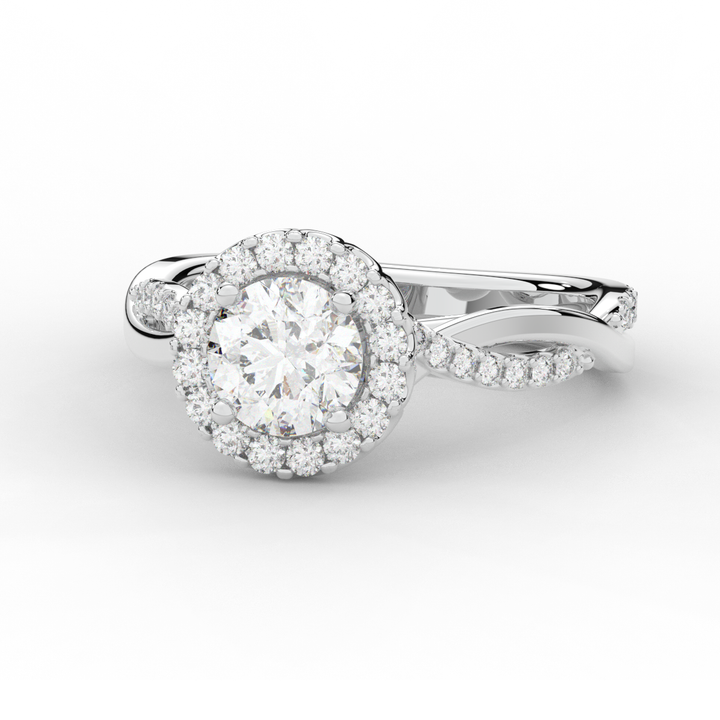 1.35CT.TW ROUND LAB DIAMOND HALO TWIST BAND ENGAGEMENT RING