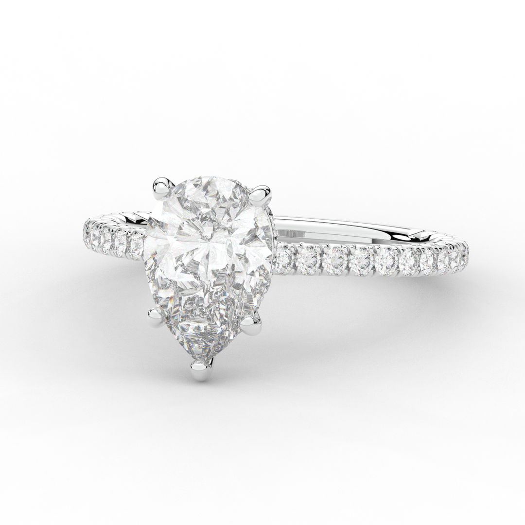 2.50CT.TW PEAR LAB DIAMOND UNDERHALO SOLITAIRE ENGAGEMENT RING