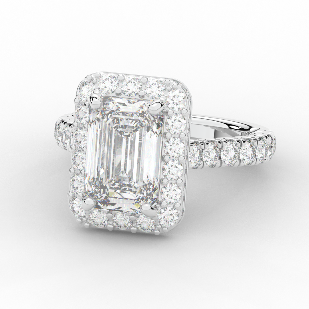 4.50CT.TW EMERALD CUT LAB DIAMOND HALO ENGAGEMENT RING