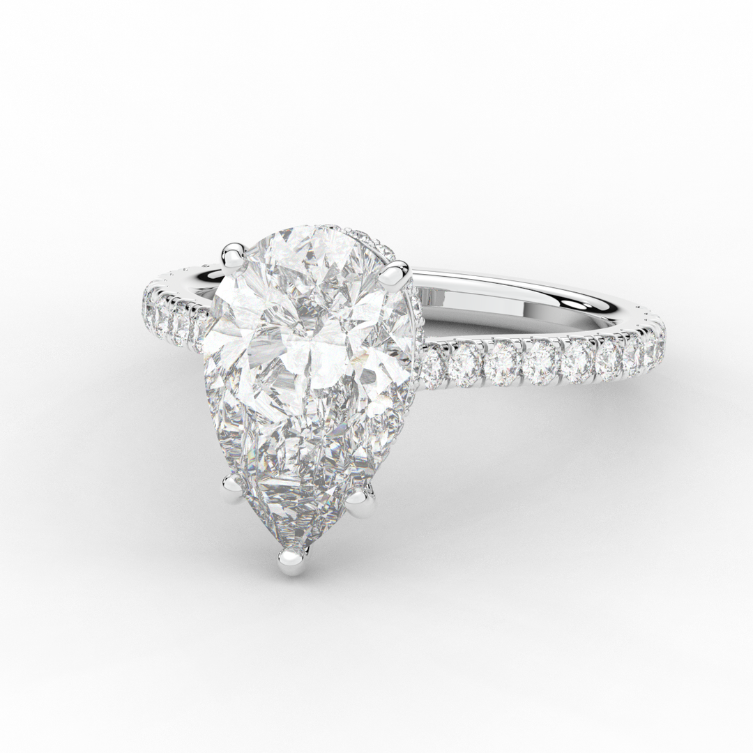 4.60CT.TW PEAR LAB DIAMOND UNDERHALO SOLITAIRE ENGAGEMENT RING