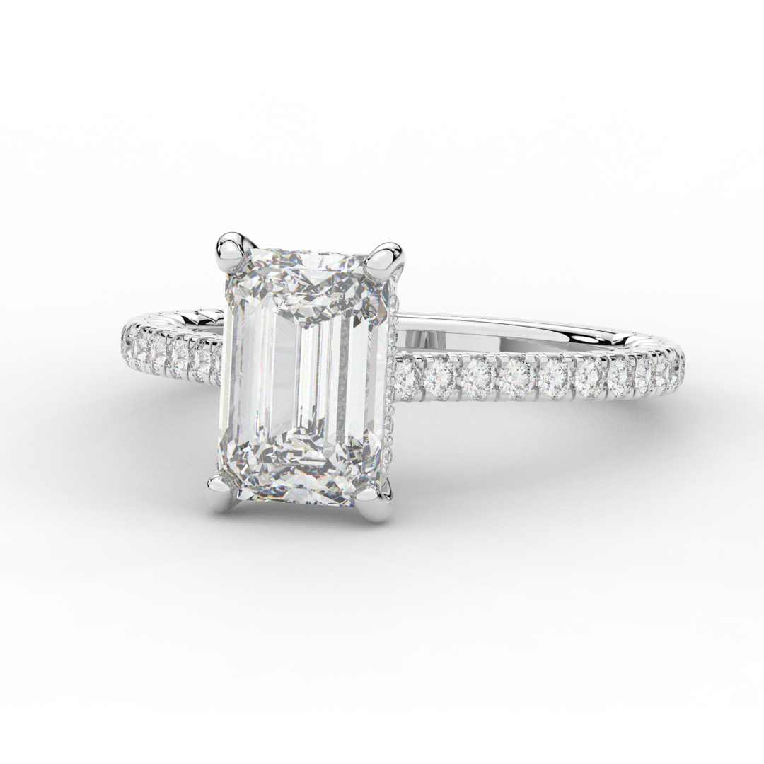 3.50CT.TW EMERALD CUT LAB DIAMOND UNDERHALO SOLITAIRE ENGAGEMENT RING