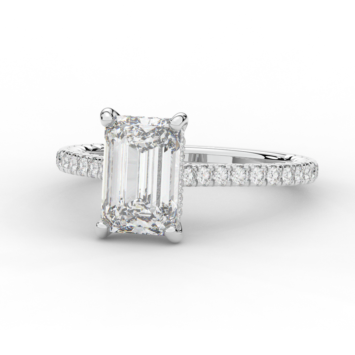 3.50CT.TW EMERALD CUT LAB DIAMOND UNDERHALO SOLITAIRE ENGAGEMENT RING