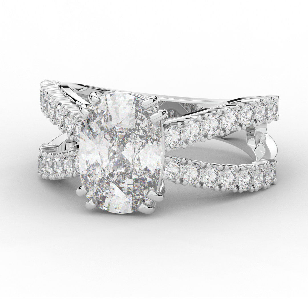 3.75CT.TW CUSHION LAB DIAMOND SPLIT BAND ENGAGEMENT RING