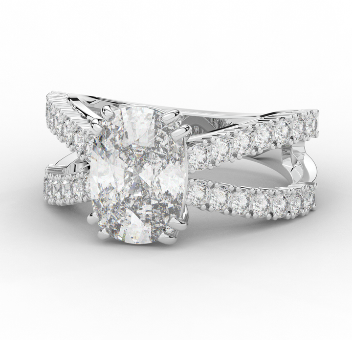 3.75CT.TW CUSHION LAB DIAMOND SPLIT BAND ENGAGEMENT RING