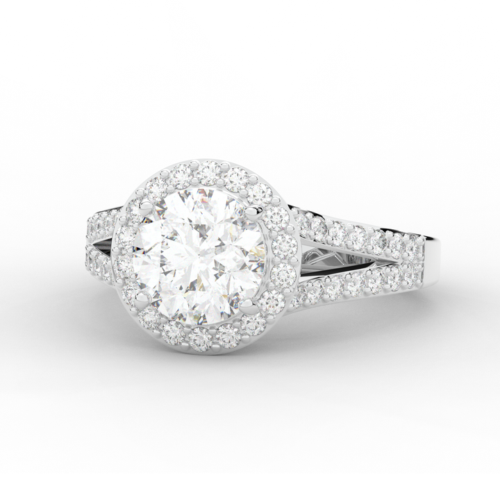 2.50CT.TW ROUND LAB DIAMOND SPLIT SHANK HALO ENGAGEMENT RING - Nazarelle