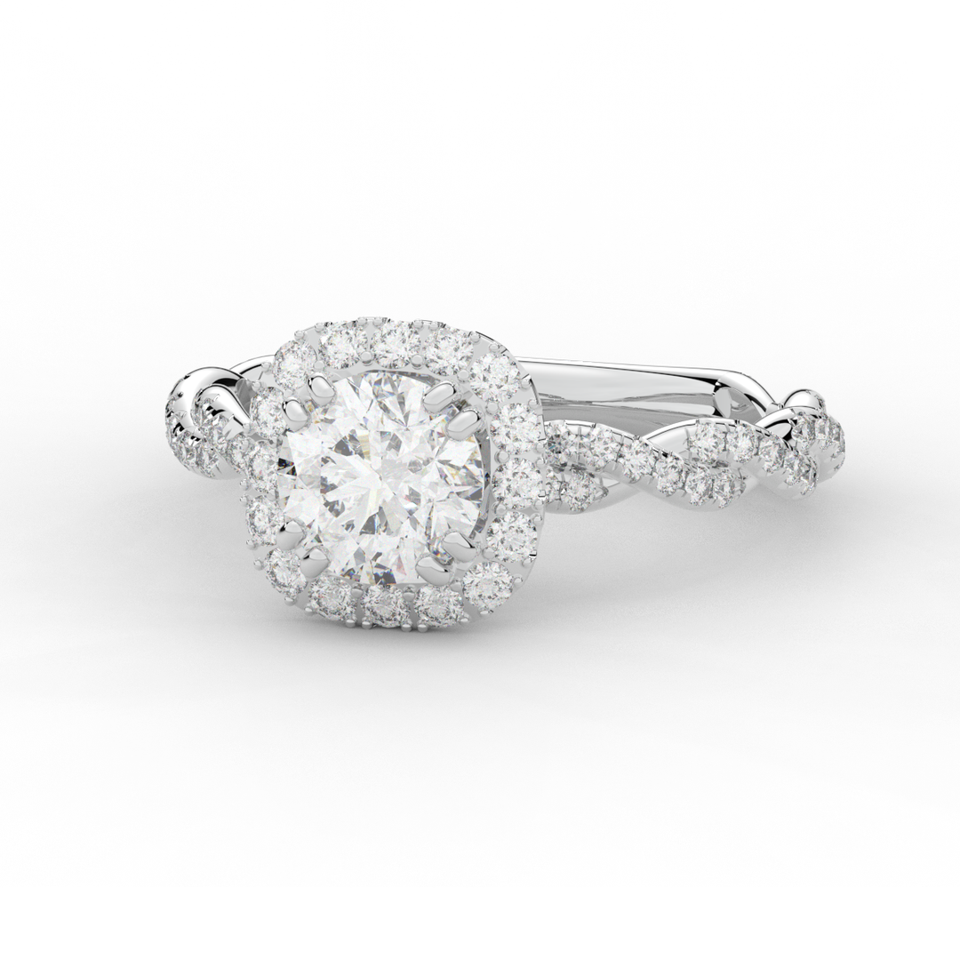 1.55CT.TW ROUND LAB DIAMOND HALO TWIST ENGAGEMENT RING