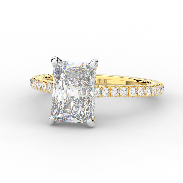 3.50CT.TW RADIANT LAB DIAMOND UNDERHALO SOLITAIRE TWO TONE ENGAGEMENT RING