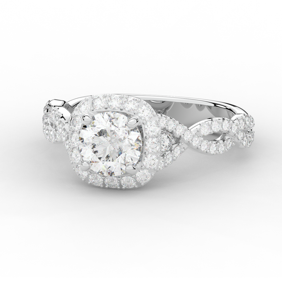 1.60CT.TW ROUND LAB DIAMOND HALO TWIST ENGAGEMENT RING