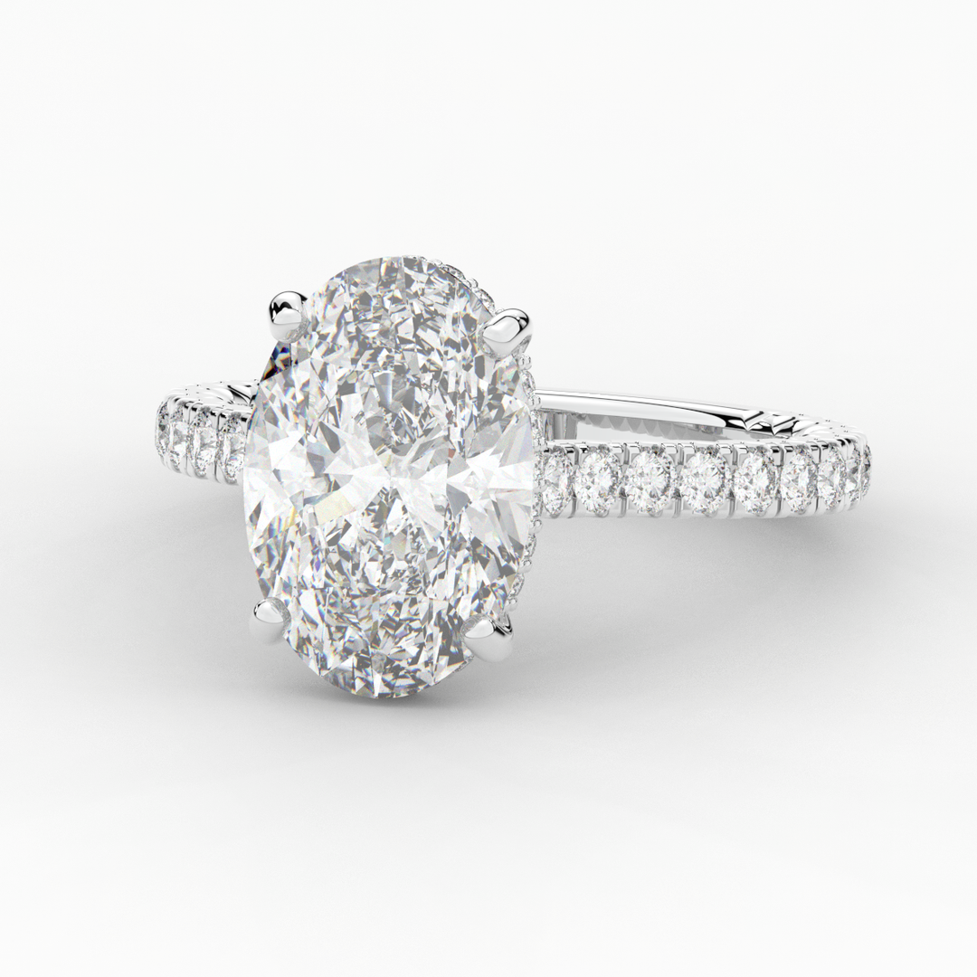 4.70CT.TW OVAL LAB DIAMOND UNDERHALO SOLITAIRE ENGAGEMENT RING