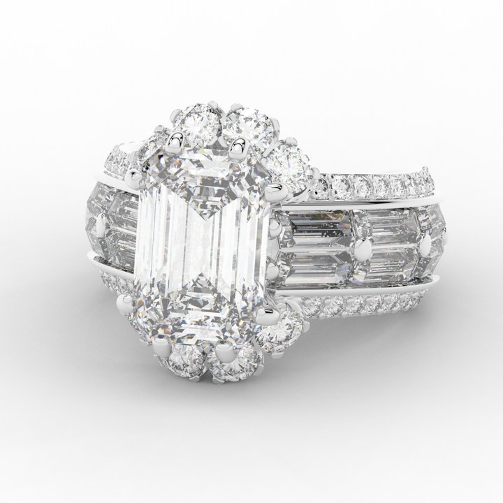 8.25CT.TW EMERALD CUT LAB DIAMOND HALO ENGAGEMENT RING