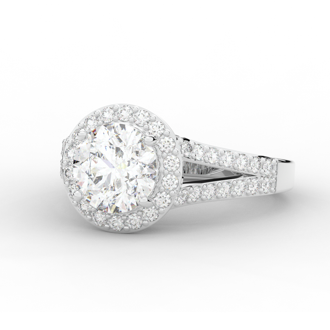 2.50CT.TW ROUND LAB DIAMOND SPLIT SHANK HALO ENGAGEMENT RING - Nazarelle