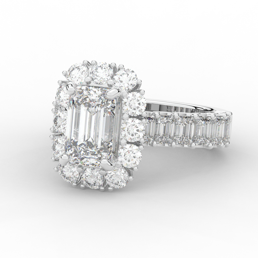 6.00CT.TW EMERALD CUT LAB DIAMOND HALO ENGAGEMENT RING