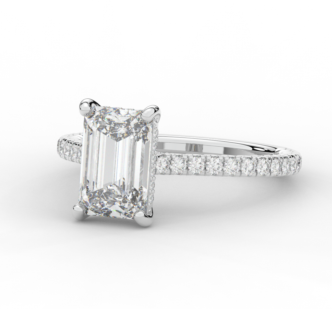 3.50CT.TW EMERALD CUT LAB DIAMOND UNDERHALO SOLITAIRE ENGAGEMENT RING