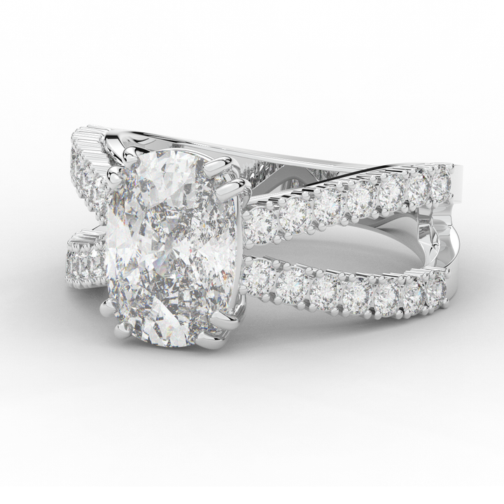 3.75CT.TW CUSHION LAB DIAMOND SPLIT BAND ENGAGEMENT RING