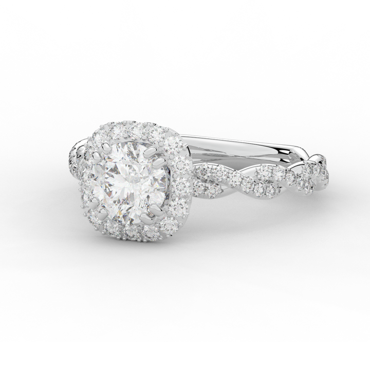 1.55CT.TW ROUND LAB DIAMOND HALO TWIST ENGAGEMENT RING