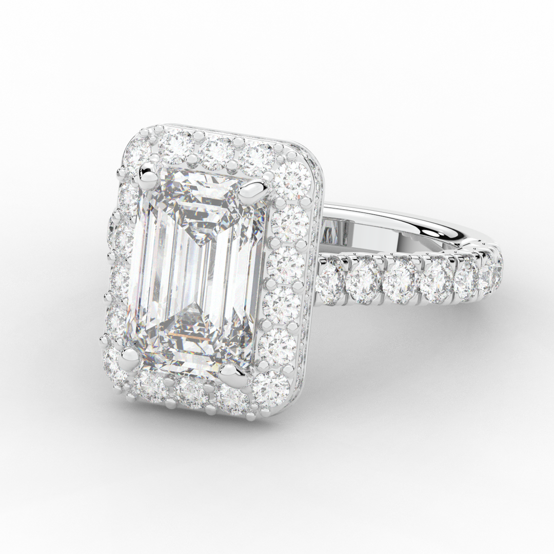 4.50CT.TW EMERALD CUT LAB DIAMOND HALO ENGAGEMENT RING