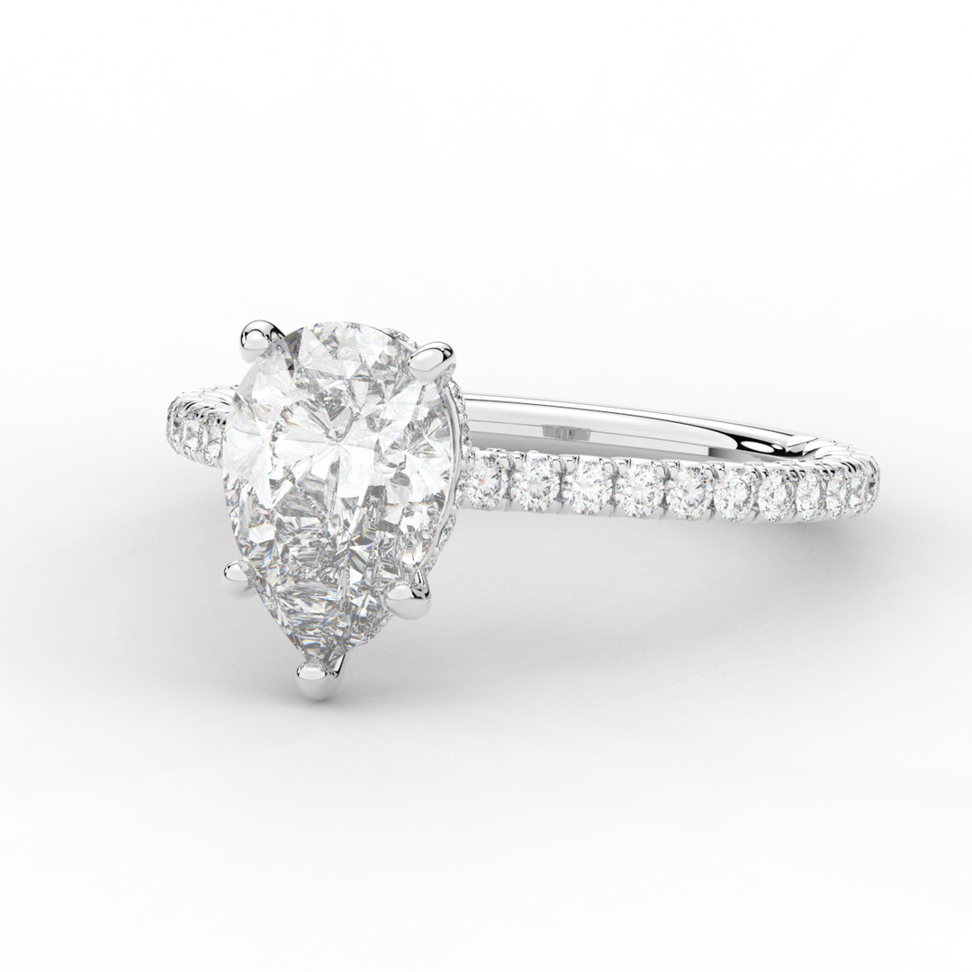 2.50CT.TW PEAR LAB DIAMOND UNDERHALO SOLITAIRE ENGAGEMENT RING