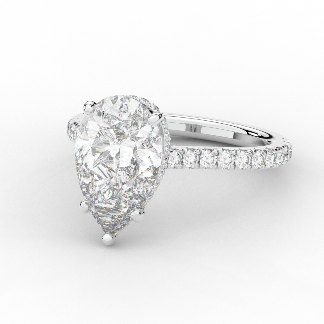 4.60CT.TW PEAR LAB DIAMOND UNDERHALO SOLITAIRE ENGAGEMENT RING